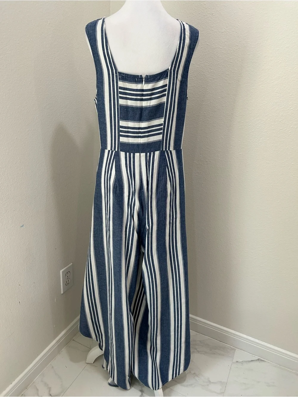 Altar’d State Striped Blue & White Wide-Leg Jumpsuit with Tie Front - Picture 7 of 8